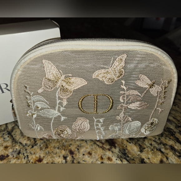 DIOR Beige Floral Embroidered Cosmetic Pouch - Picture 4 of 6